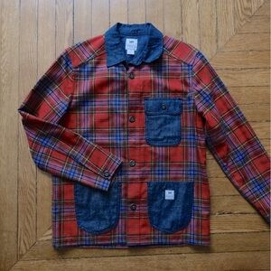 Pendleton x Lee Red and Blue plaid and denim chore coat size S/M EUC